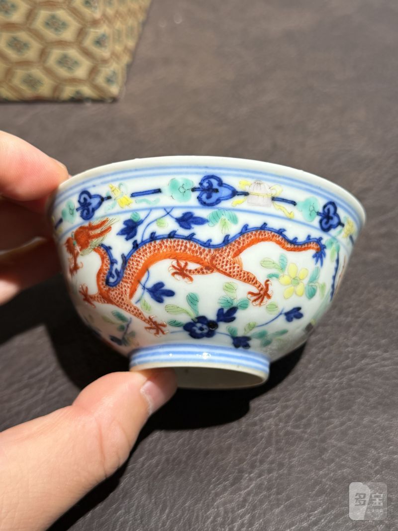 清光绪 青花五彩龙凤纹茶圆一对 - 图7